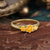 Round Cut 6 Prong Citrine Engagement Ring Classic Three Stone Bridal Ring